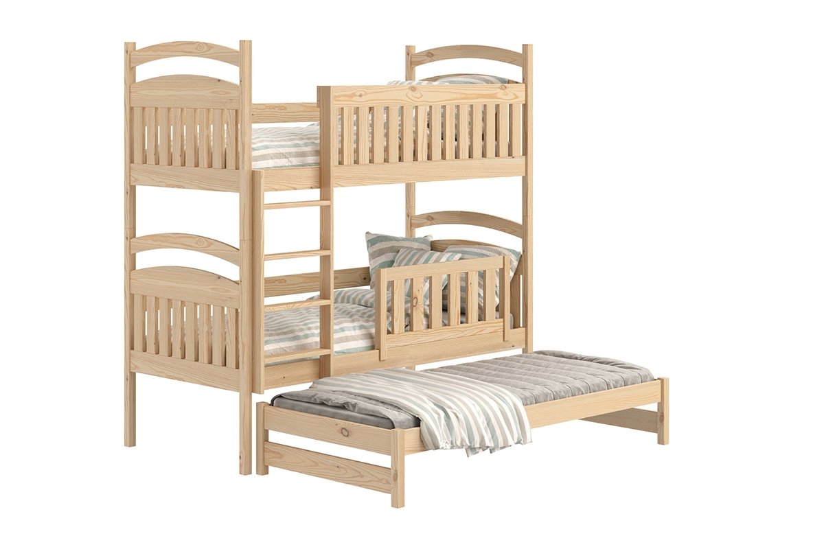 Amely háromszemélyes, kihúzható emeletes ágy - fenyőfa, Méret 80x190 postel patrová  dla trojki dzieci 