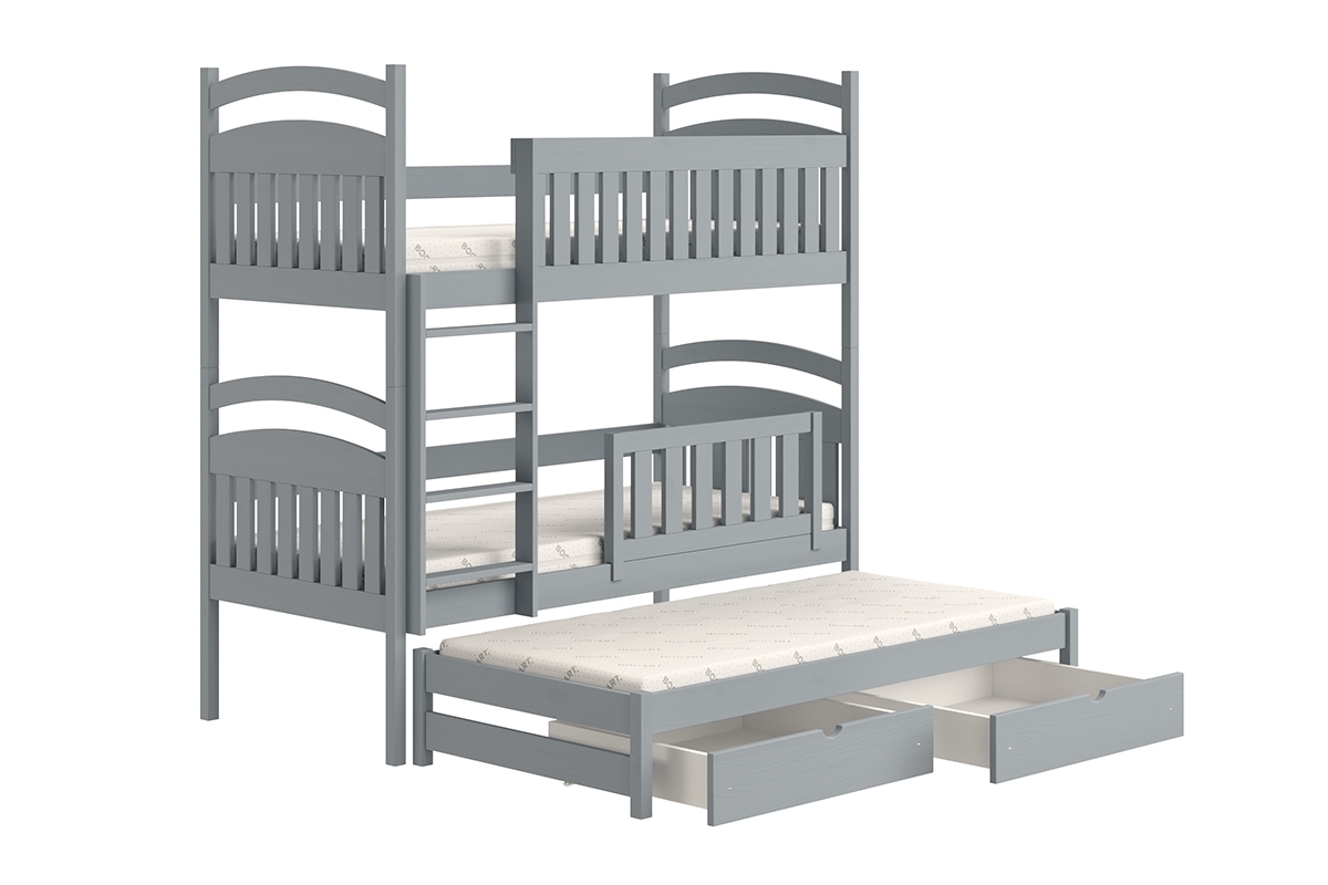 Posteľ detská poschodová výsuvna 3 os. Amely - Farba šedý, rozmer 80x160 šedá posteľ poschodová 