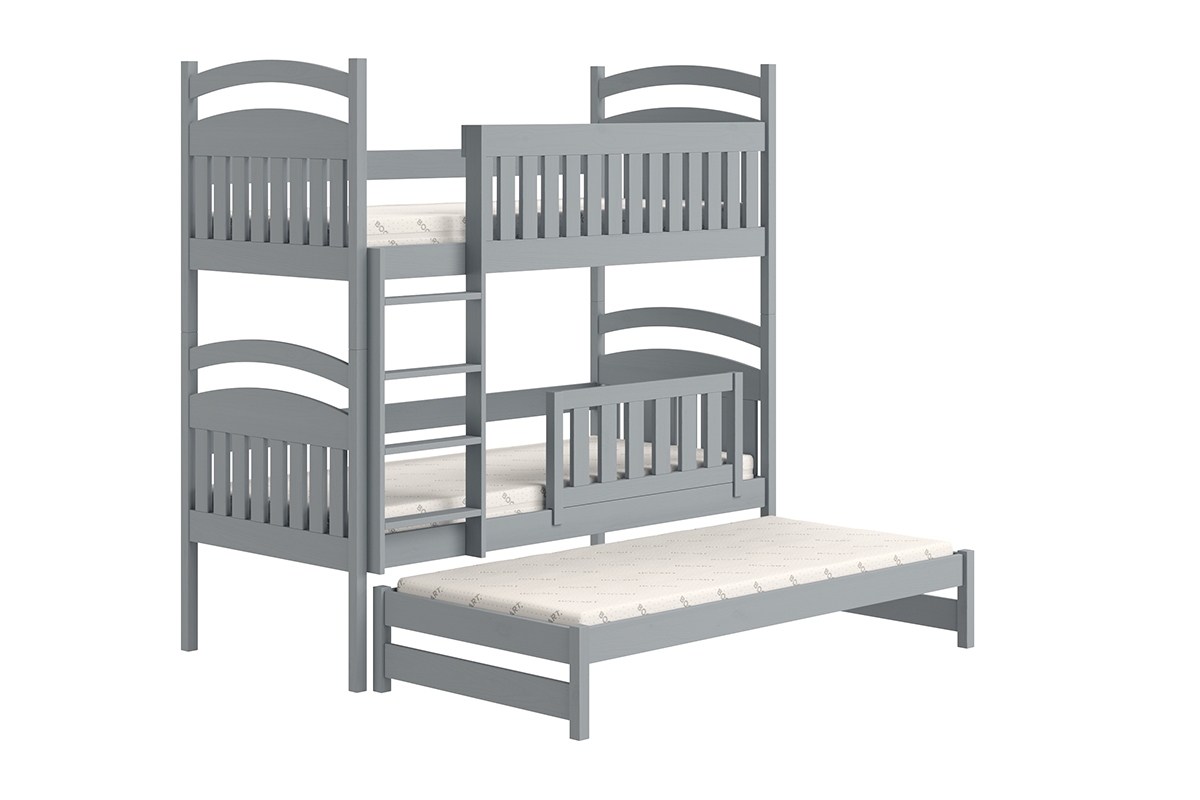 Posteľ detská poschodová výsuvna 3 os. Amely - Farba šedý, rozmer 80x200 posteľ pietrtowe z wysuwanym pokladem 