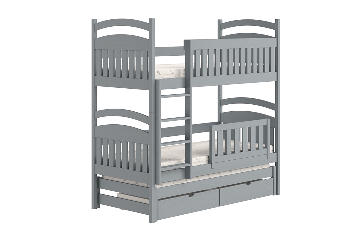 Posteľ detská poschodová výsuvna 3 os. Amely - Farba šedý, rozmer 90x180 posteľ so zásuvkami na posciel 