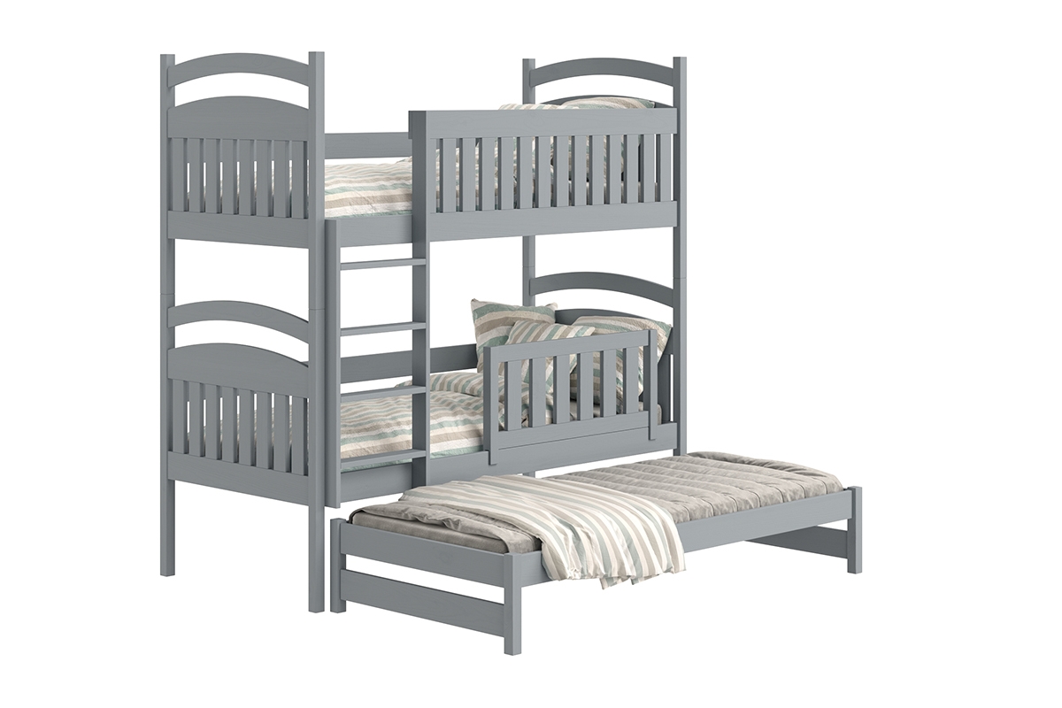 Posteľ detská poschodová výsuvna 3 os. Amely - Farba šedý, rozmer 90x180 posteľ so zásuvkami na hračky 