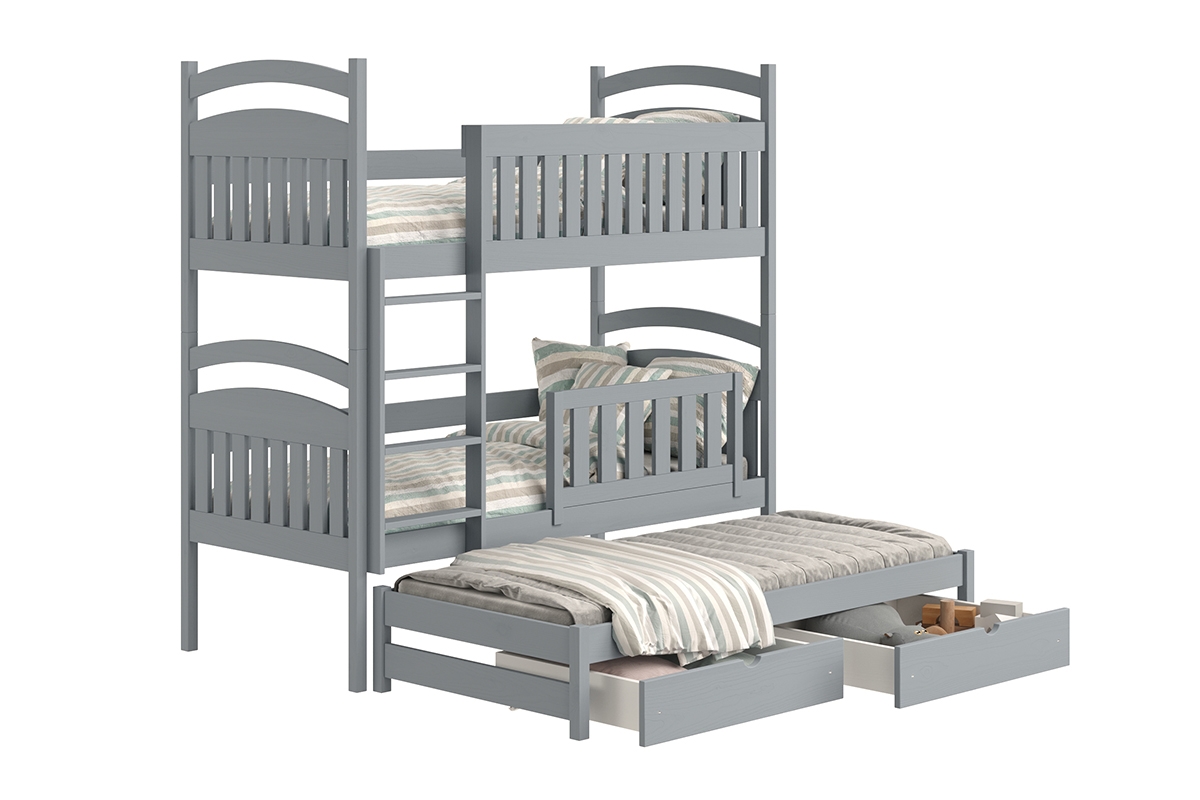 Patrová výsuvná postel Amely 90x190 pro 3 osoby - šedá šedý postel patrová  w pastelowym odcieniu 