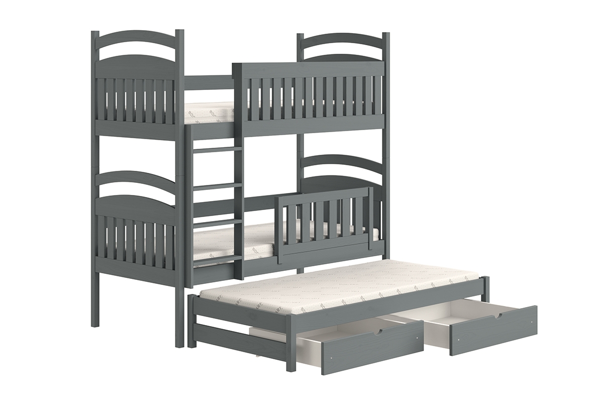 postel dětské patrová  výsuvná 3 os. Amely - Barva grafit, rozměr 80x190 grafit postel z wysuwanym pokladem 