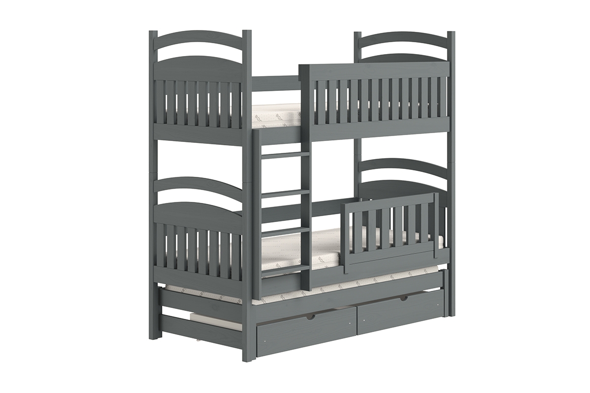 Detská posteľ poschodová výsuvna 3 os. Amely - Farba grafit, rozmer 90x190 grafitowe posteľ so zásuvkami 