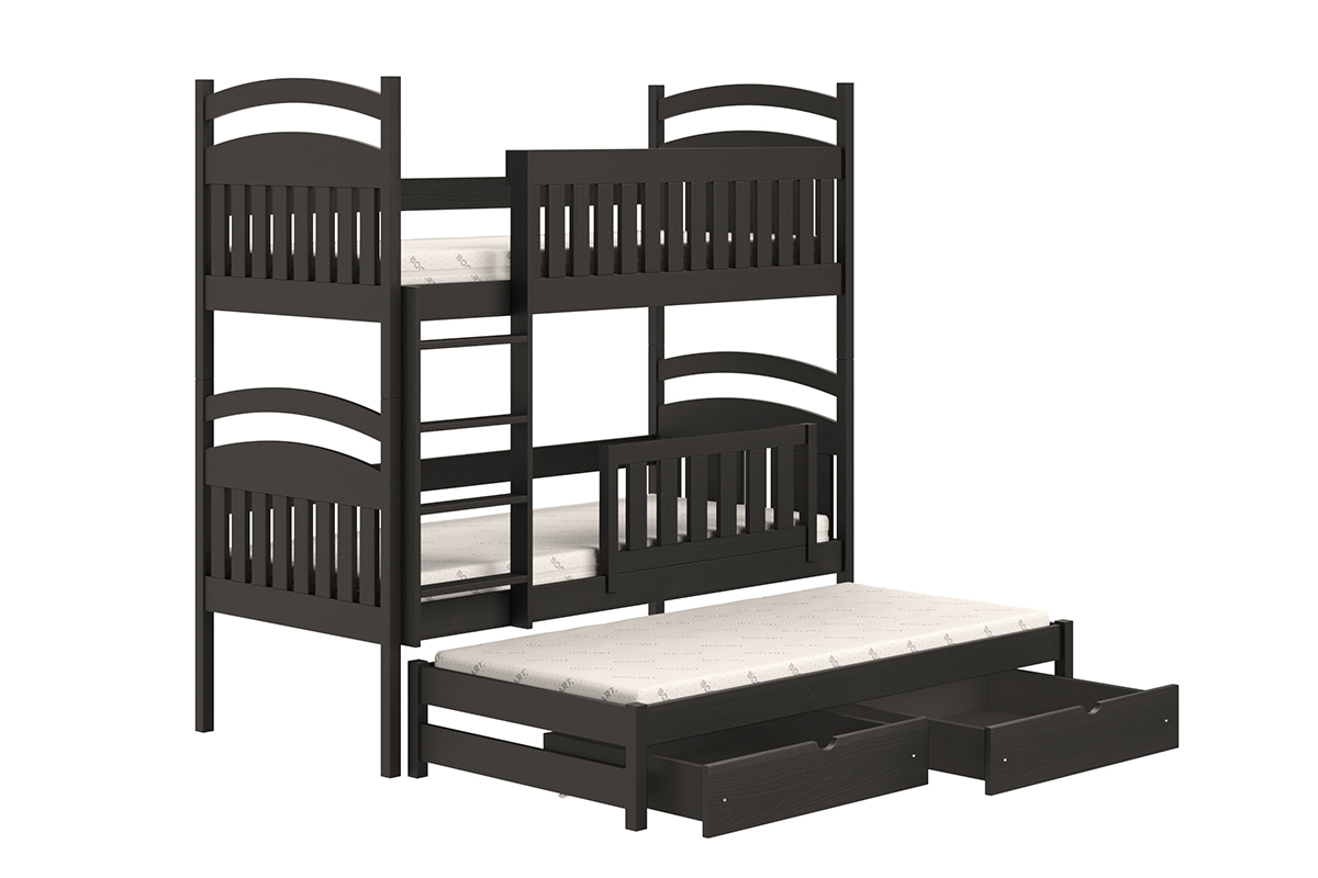 postel dětské patrová  výsuvná 3 os. Amely - Barva Černý, rozměr 80x160 černé postel s zásuvkami 
