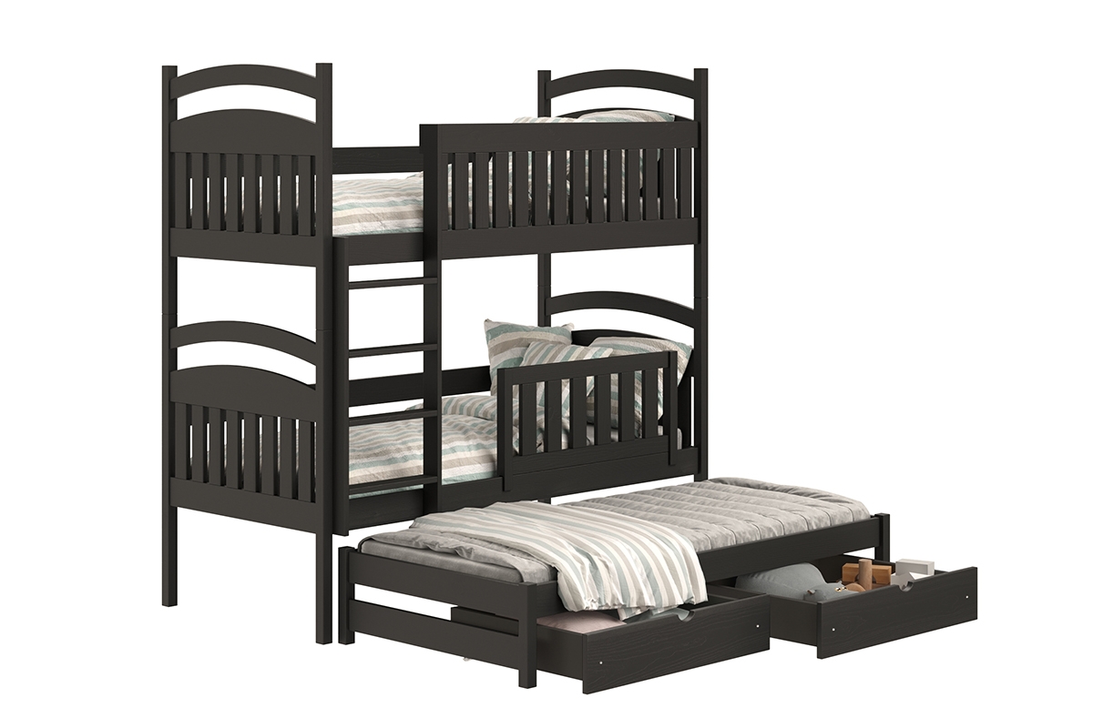 postel dětské patrová  výsuvná 3 os. Amely - Barva Černý, rozměr 80x190 černé postel patrová  z wysuwanym pokladem i pojemnymi zásuvkami 