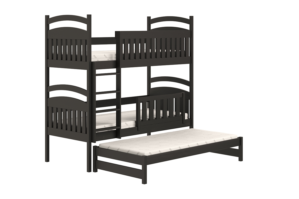 Amely háromszemélyes, kihúzható emeletes ágy - fekete, Méret 90x180  fekete postel patrová  