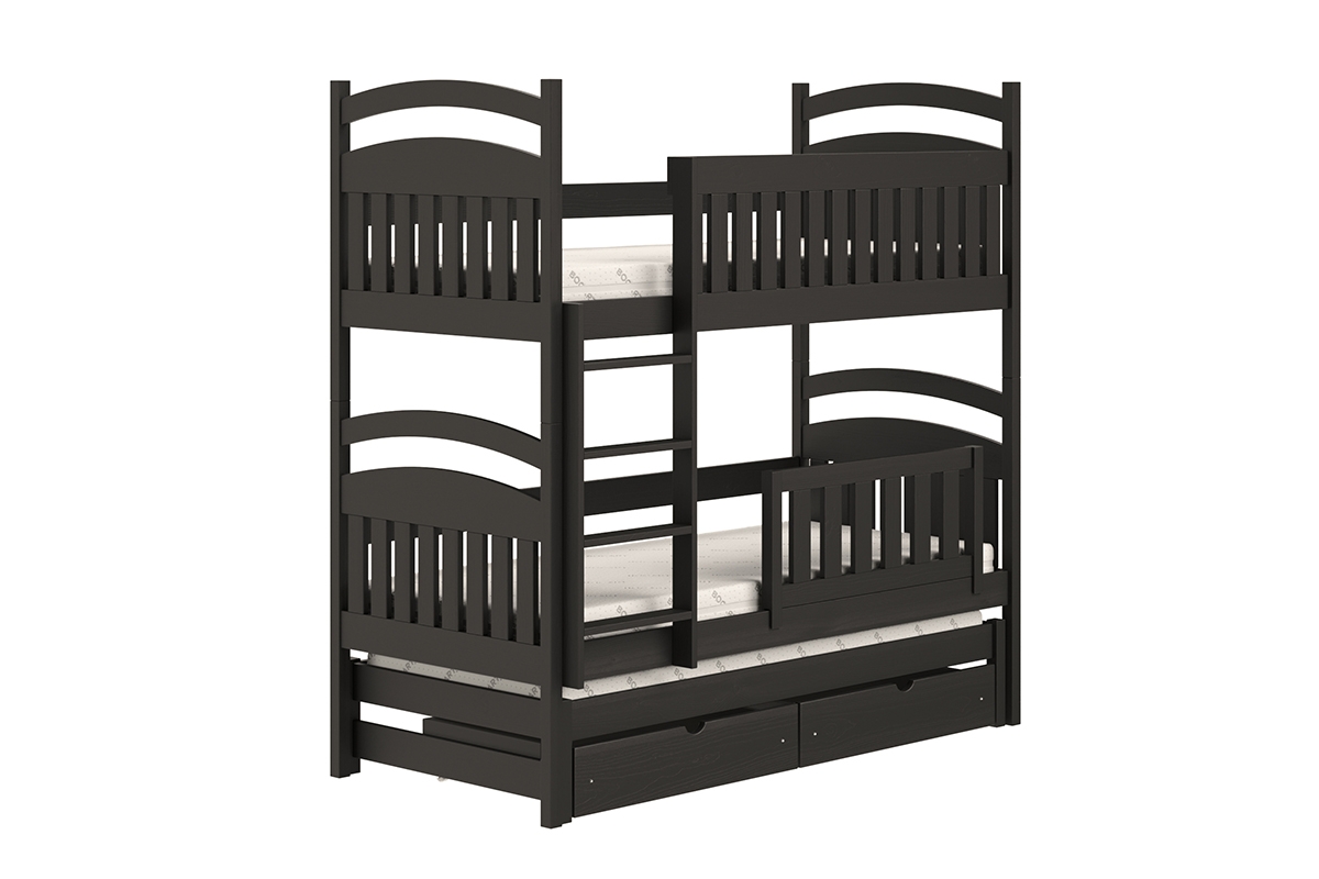 Amely háromszemélyes, kihúzható emeletes ágy - fekete, Méret 90x190 fekete postel dzieciece z bezpieczna drabinka