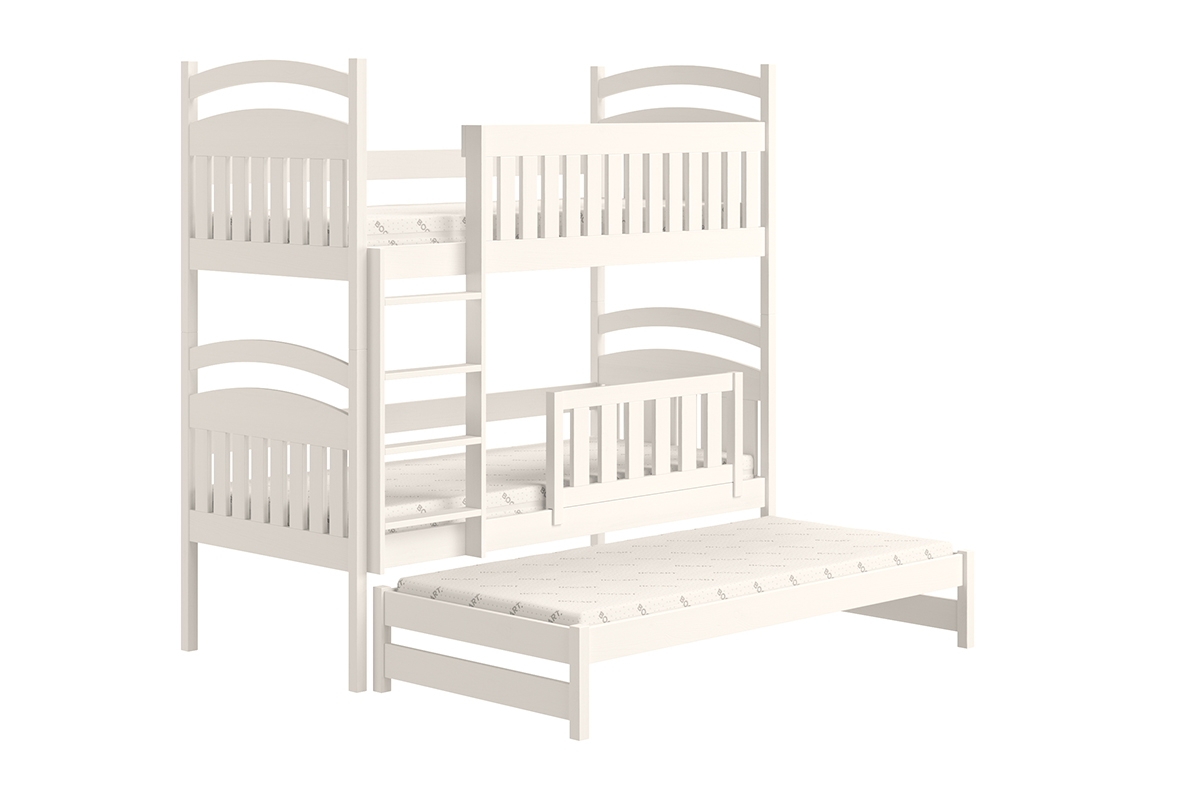 Detská posteľ poschodová výsuvna 3 os. Amely - Farba Biely, rozmer 80x160 biale posteľ z dodatkowym miejscem do spania 
