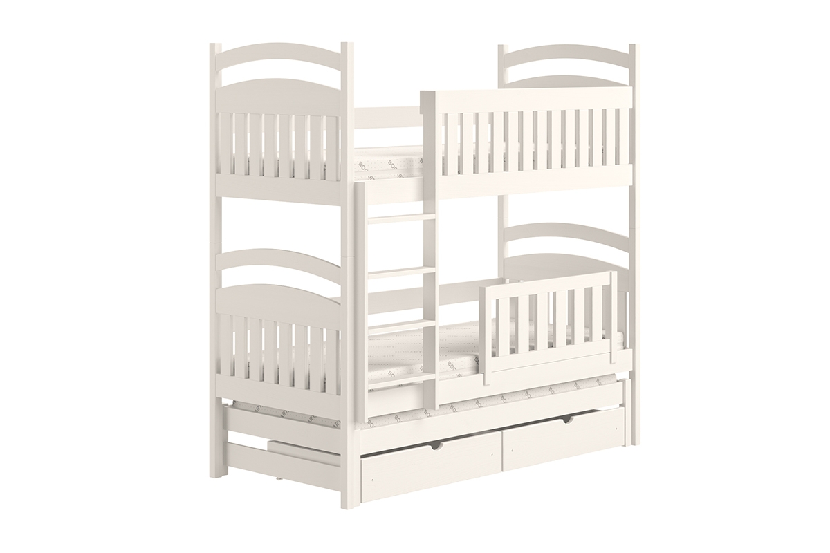 postel dětské patrová  výsuvná 3 os. Amely - Barva Bílý, rozměr 80x190 biale postel z wysuwanym pokladem i pojemnymi zásuvkami 