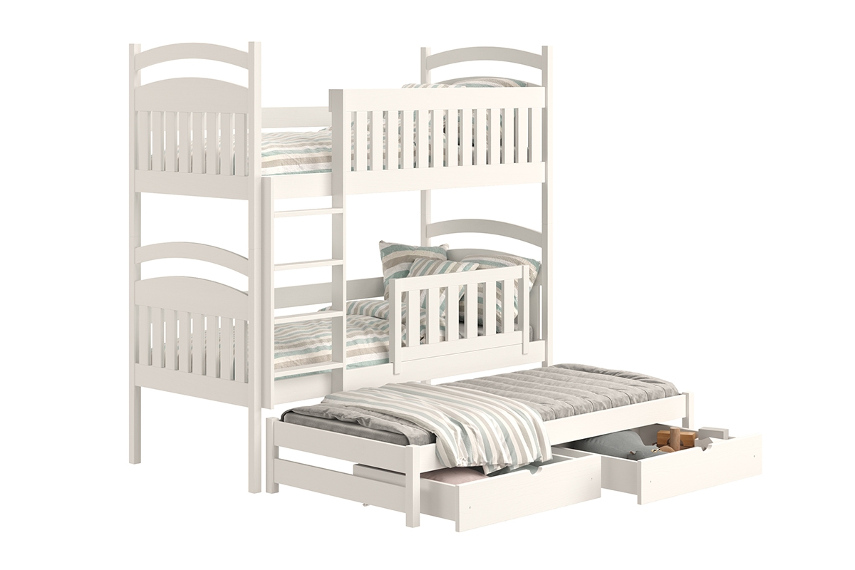 postel dětské patrová  výsuvná 3 os. Amely - Barva Bílý, rozměr 80x190 biale postel patrová  z wysuwanym pokladem 