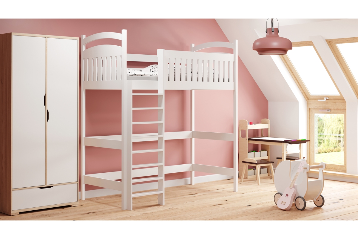 Vyvýšená detská posteľ Amely ZP 006 - Farba Biely, rozmer 90x200 vyvýšená so zábradlím 
