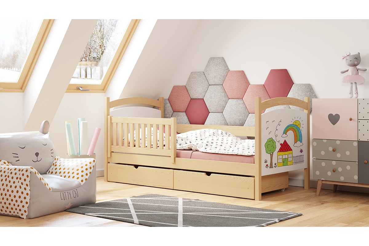 Detská posteľ s tabuľou Amely - Farba Borovica, rozmer 90x180 sosnowe Detská posteľ  