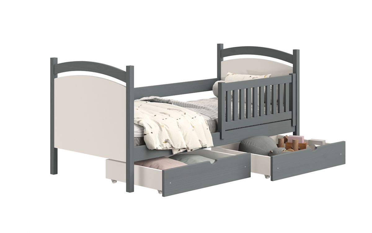 Detská posteľ s tabuľou Amely - Farba grafit, rozmer 90x180 drevená posteľ so zásuvkami 