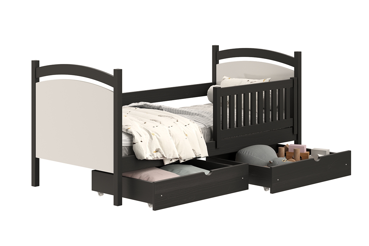 Detská posteľ s tabuľou Amely - Farba Čierny, rozmer 90x180 Detská posteľ z czarnymi zásuvkami na hračky 