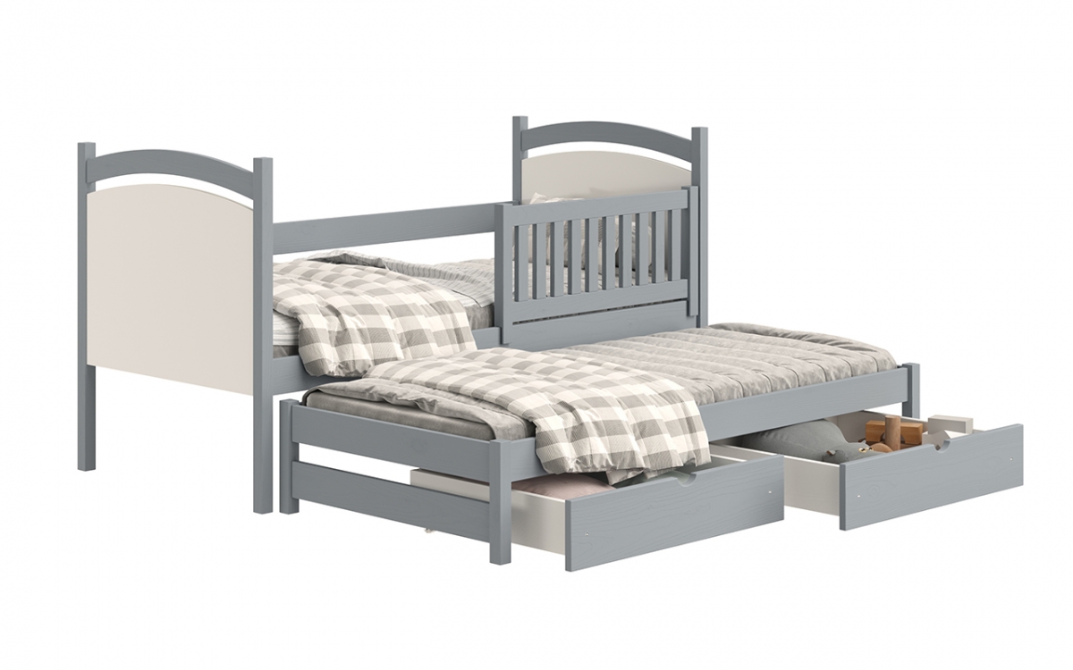Posteľ prízemná výsuvna s tabuľou Amely - Farba šedý, rozmer 80x160  šedá posteľ z szarymi zásuvkami 