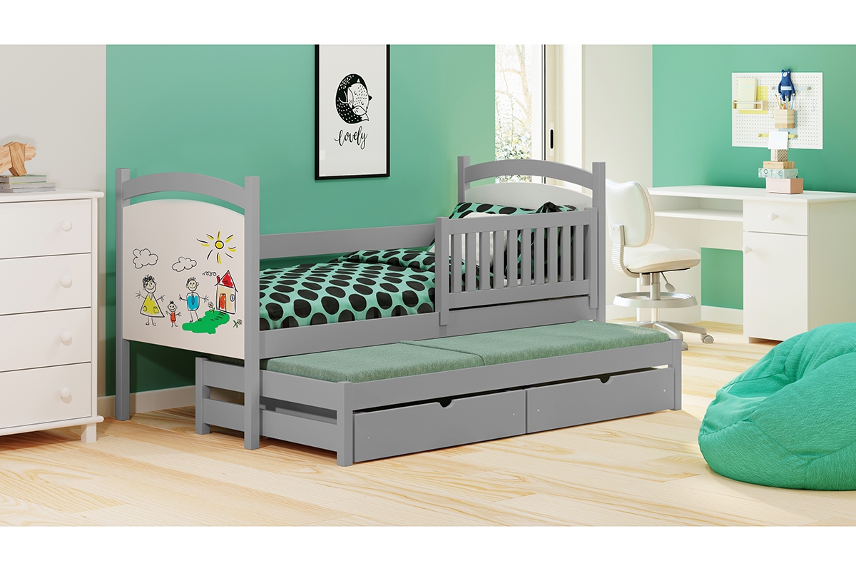 Amely egyszintes kihúzható ágy, szárazon törölhető rajztáblával - szürke, Méret 80x160  szürke postel z biala tablica 