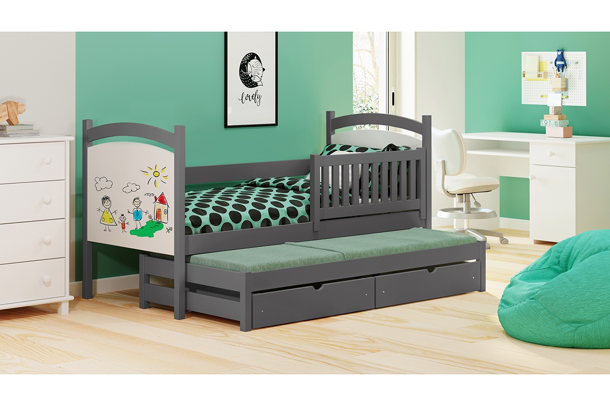 postel přízemní výsuvná s tabulí na suché mazání Amely - Barva grafit, rozměr 80x180  postel s zásuvkami 