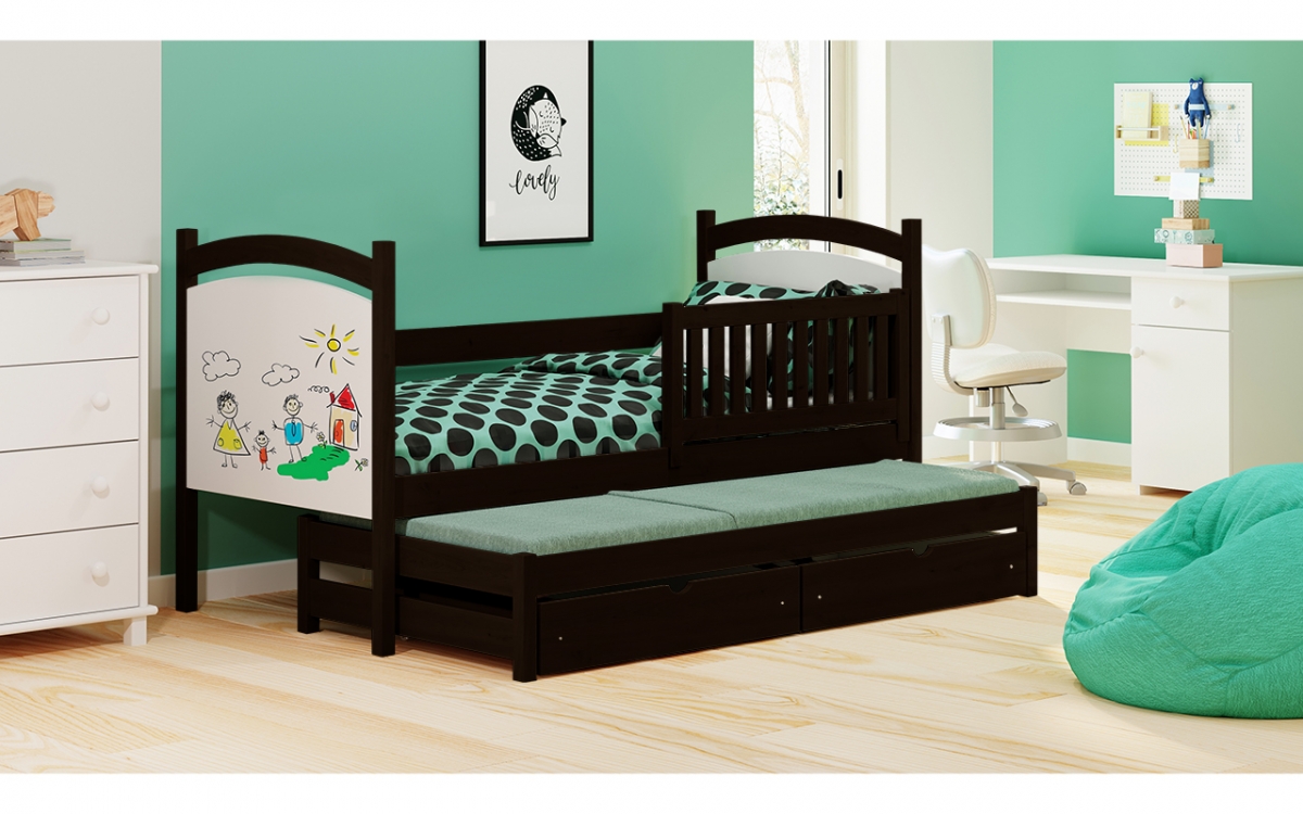 Amely egyszintes kihúzható ágy, szárazon törölhető rajztáblával - fekete, Méret 80x160  fekete postel fábol készült 