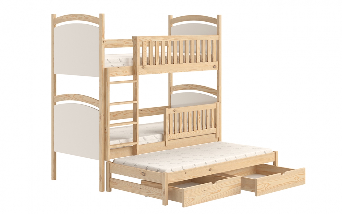 Amely kihúzható emeletes ágy, rajztáblával - fenyőfa, 80x160 sosnowe, potrojne postel patrová  