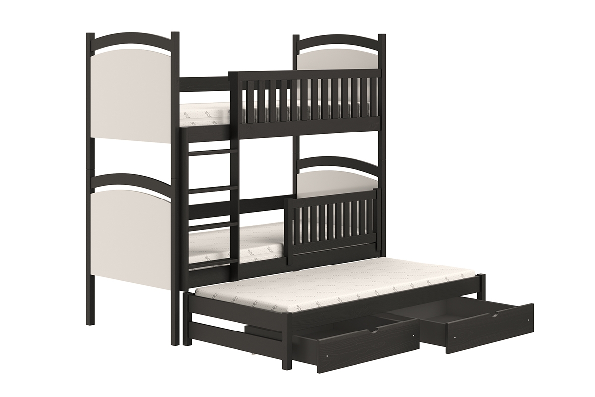 postel patrová  výsuvná s tabulí na suché mazání Amely - Barva Černý, 80x190 potrojne postel patrová  s zásuvkami na posciel 
