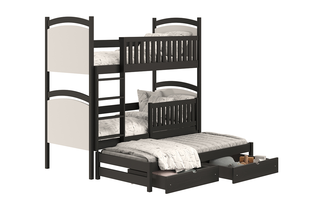 Amely kihúzható emeletes ágy, rajztáblával - fekete, 80x190 fábol készültlozko patrová  fiokokkal a játékoknak 
