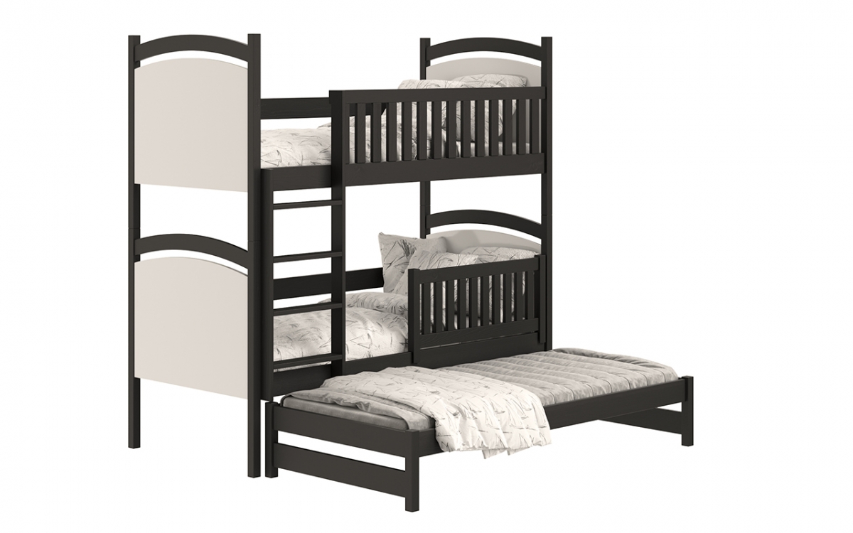 Amely kihúzható emeletes ágy, rajztáblával - fekete, 80x190 fábol készültlozko patrová  ze zdejmowana barierka 