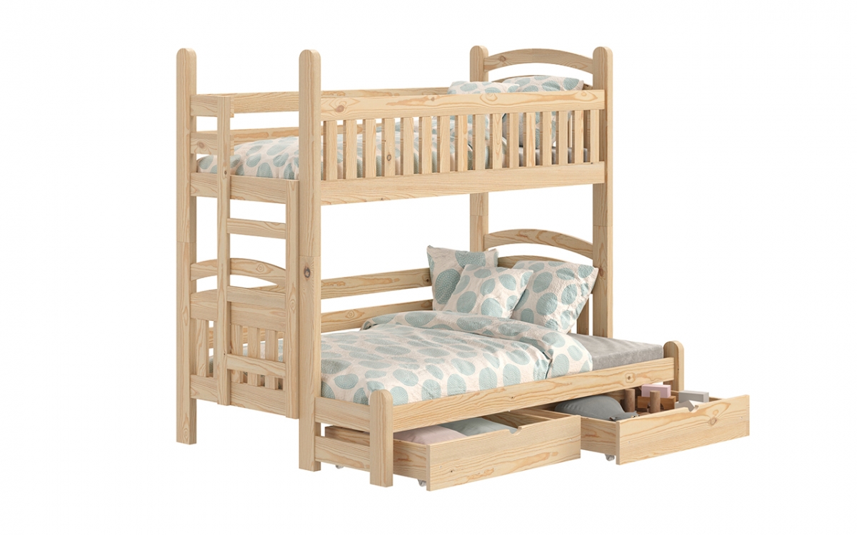 Patrová postel Amely Maxi 90x200/120x200 levá - borovice postel patrová  z drewnianymi zásuvkami na hračky 