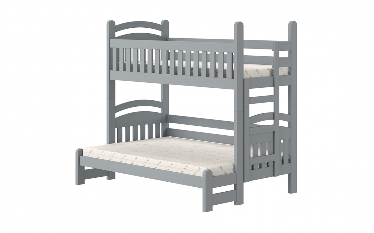 Patrová postel Amely Maxi 80x200/120x200 pravá - šedá postel drewniane z barierka zabezpieczajaca  