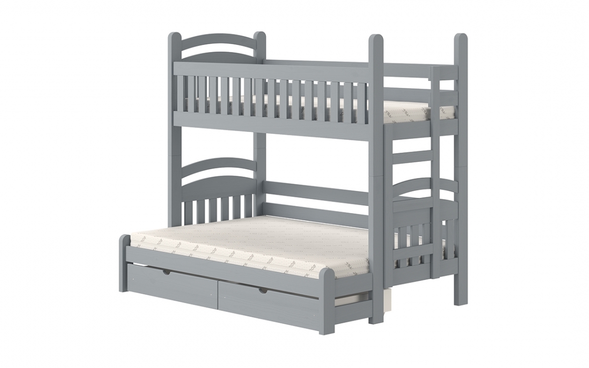 Patrová postel Amely Maxi 80x200/120x200 pravá - šedá šedý postel patrová  s zásuvkami na posciel 
