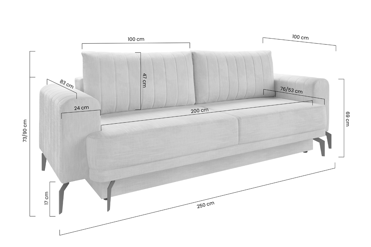Luzano kinyitható kanapé - sötétkék Vogue 13 Luzano kinyitható kanapé - méretek