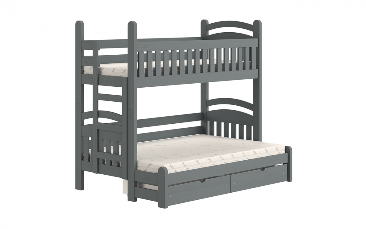 Amely Maxi emeletes ágy, bal oldal - grafitszürke, 90x200/140x200 patrová  postel dzieciece fiokokkal 