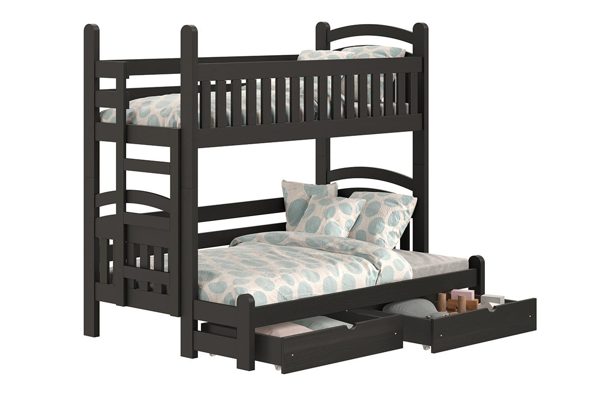 Amely Maxi emeletes ágy, bal oldal - fekete, 80x200/140x200 fekete postel patrová  z drabinka  