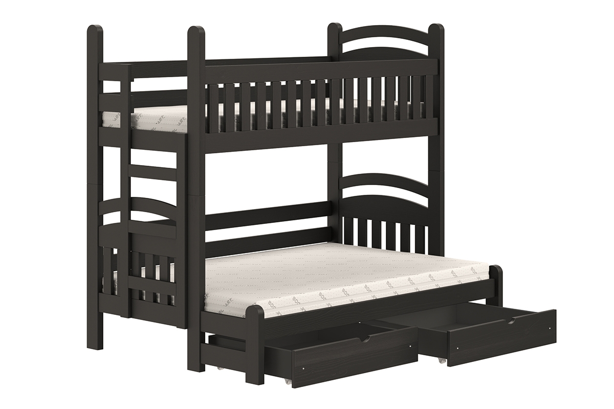 postel patrová  Amely Maxi levá - Černý, 90x200/120x200 černé postel patrová   