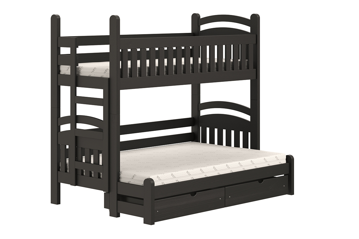 postel patrová  Amely Maxi levá - Černý, 90x200/140x200 postel patrová  z czarnymi zásuvkami 