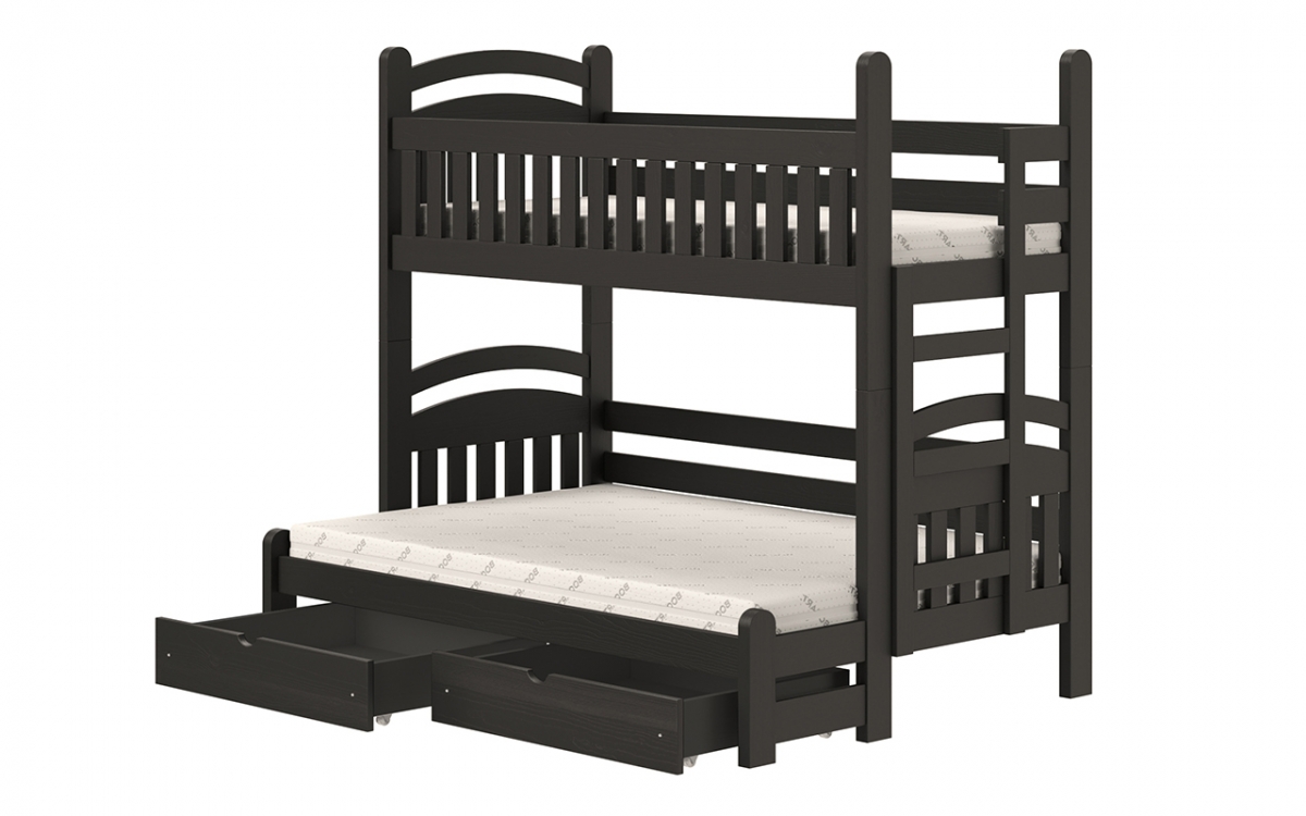 Amely Maxi emeletes ágy, jobb oldal - fekete, 80x200/140x200 fekete postel fiokokkal 