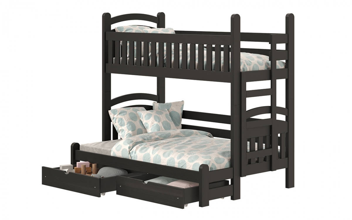 Amely Maxi emeletes ágy, jobb oldal - fekete, 80x200/140x200 fekete postel z wysuwanymi fiokok a játékoknak 