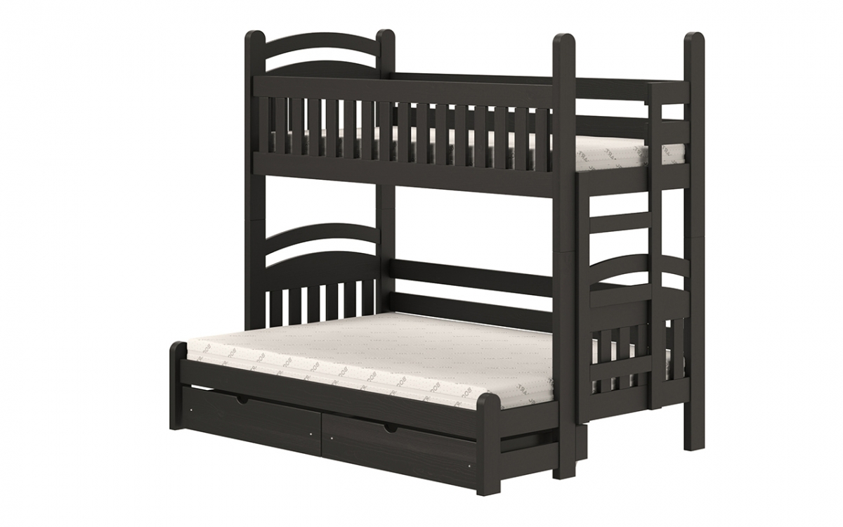 postel patrová  Amely Maxi pravá - Černý, 90x200/120x200 černé postel patrová  z barierka z prawej strony  