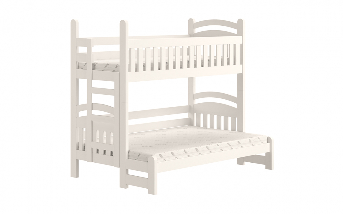 Posteľ poschodová Amely Maxi ľavá strana - Biely, 90x200/120x200 drevená posteľ pietowe z drabinka, barierka i zásuvkami 