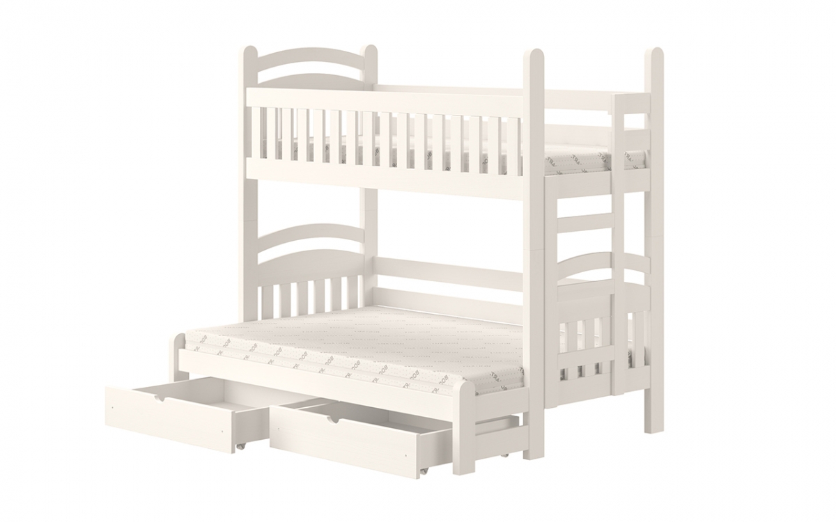 postel patrová  Amely Maxi pravá - Bílý, 90x200/140x200 biale postel dětské s zásuvkami 