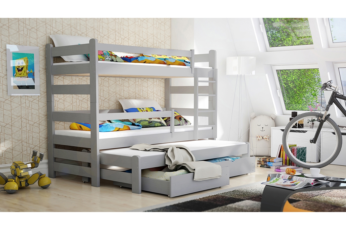 Alis PPV 018 emeletes ágy gyerekeknek, kihúzható - Szürke színű, Méret 90x200 Alis PPV 018 emeletes ágy gyerekeknek, kihúzható - Szürke színű