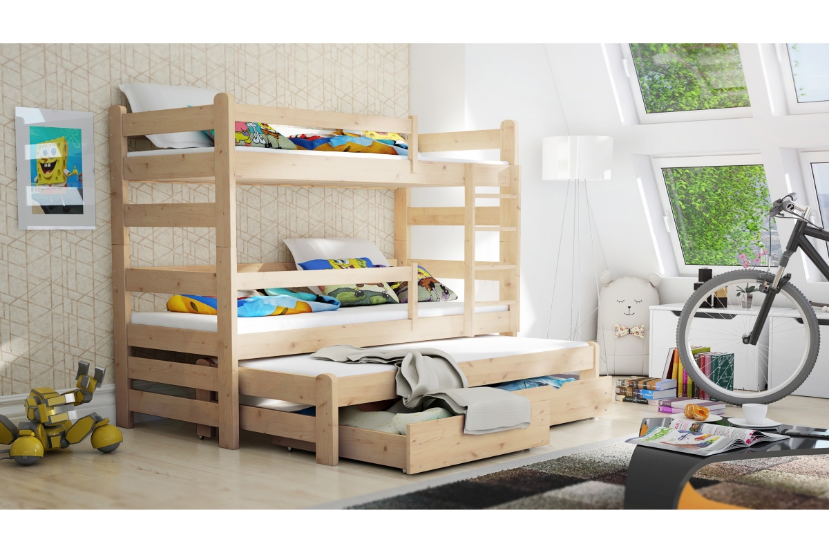 Alis PPV 018 emeletes ágy gyerekeknek, kihúzható - fenyőfa, 90x200 Alis PPV 018 emeletes ágy gyerekeknek - fenyőfa