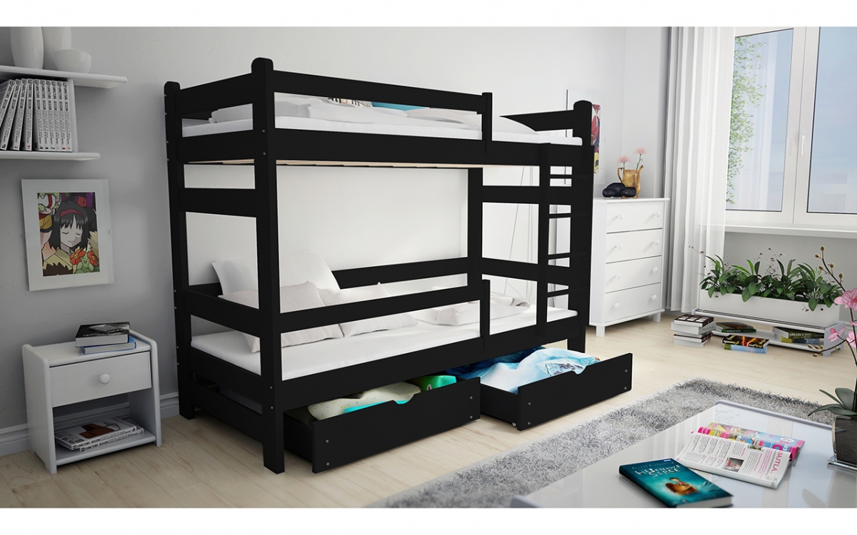 Detská posteľ poschodová Alis PP 014 - Čierny, 90x200 Detská posteľ poschodová Alis PP 014 - Farba Čierny 