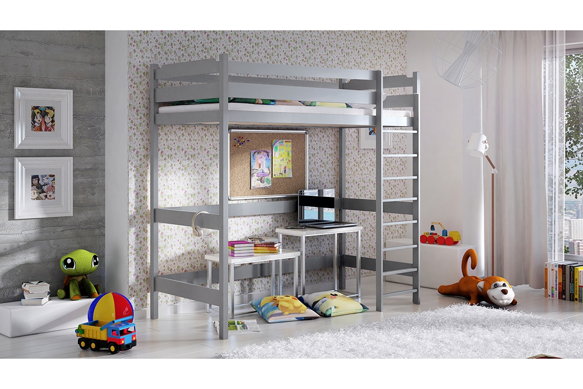 Dětská postel vyvýšená Samio Zp 004 - šedý, 90x200 Dětská postel vyvýšená Samio Zp 004 - Barva šedý 