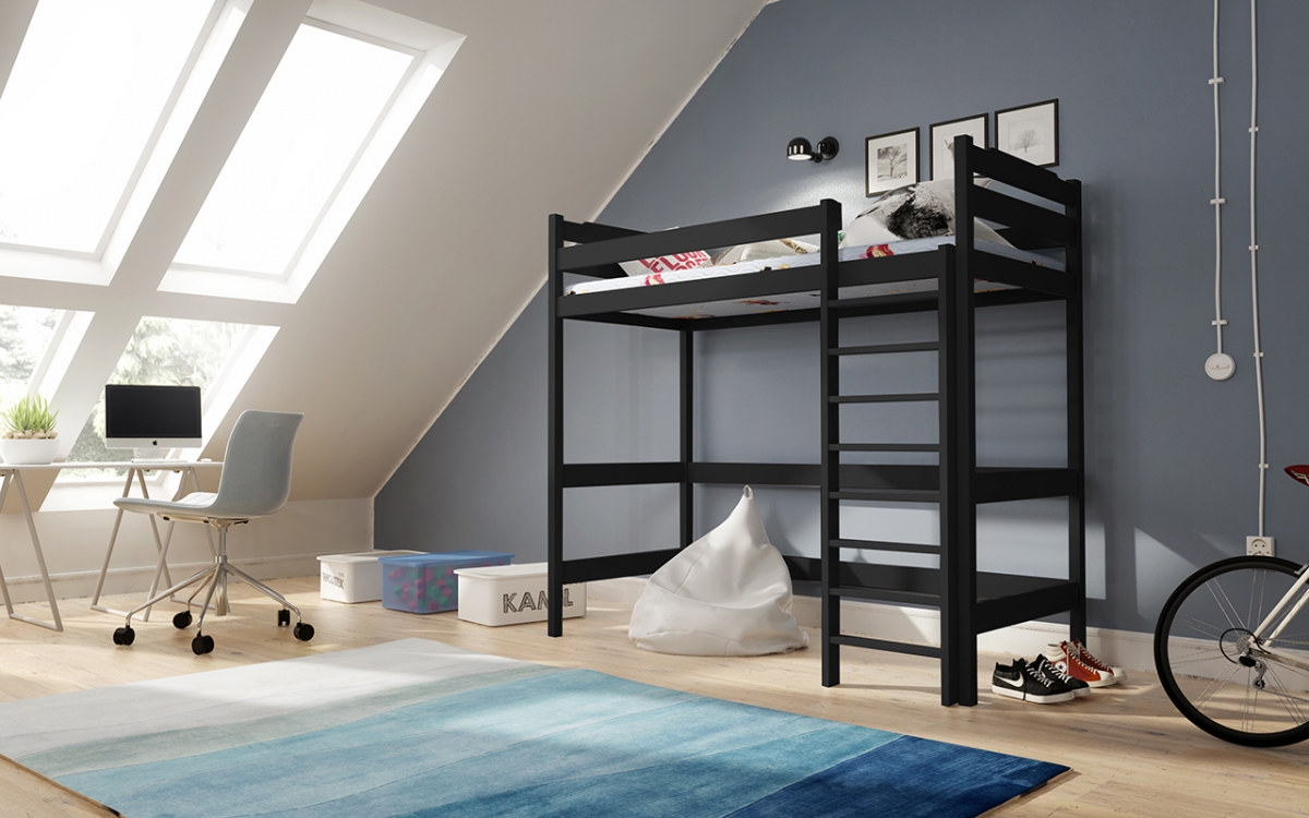 Dětská postel vyvýšená Samio Zp 004 - Černý, 90x180 Dětská postel vyvýšená Samio Zp 004 - Barva Černý