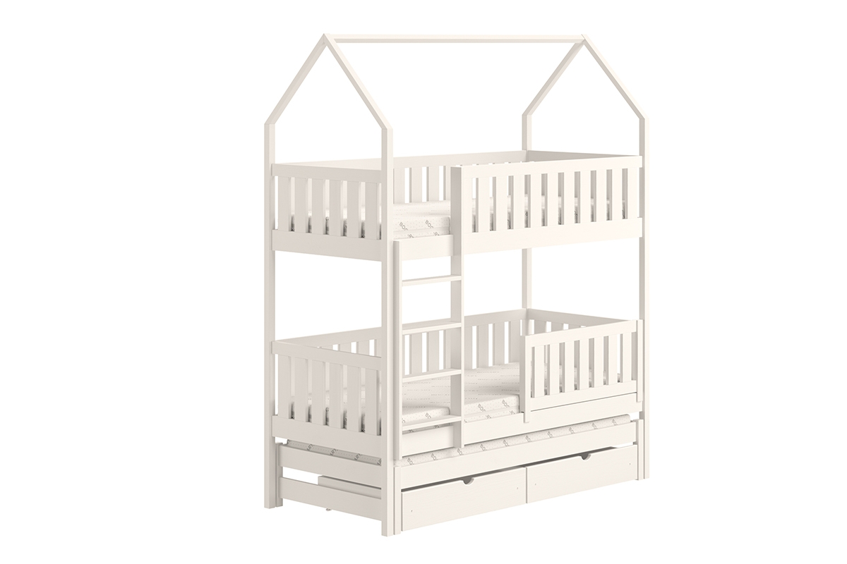Detská poschodová posteľ Nemos domček s prístelkou - 90x200 cm - biela Detská posteľ poschodová s výsuvným lôžkom Nemos - Farba Biely 