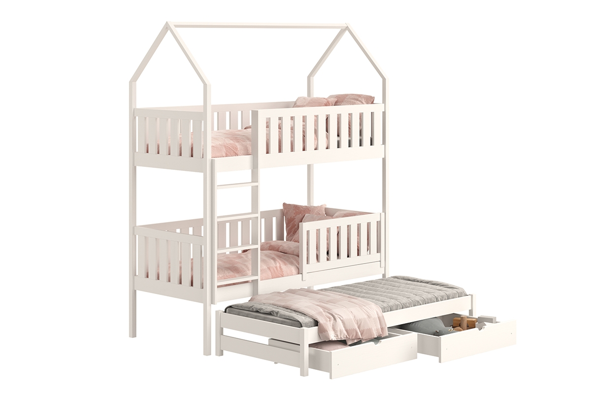 Detská poschodová posteľ Nemos domček s prístelkou - 80x180 cm - biela Detská posteľ poschodová s výsuvným lôžkom Nemos - Farba Biely 