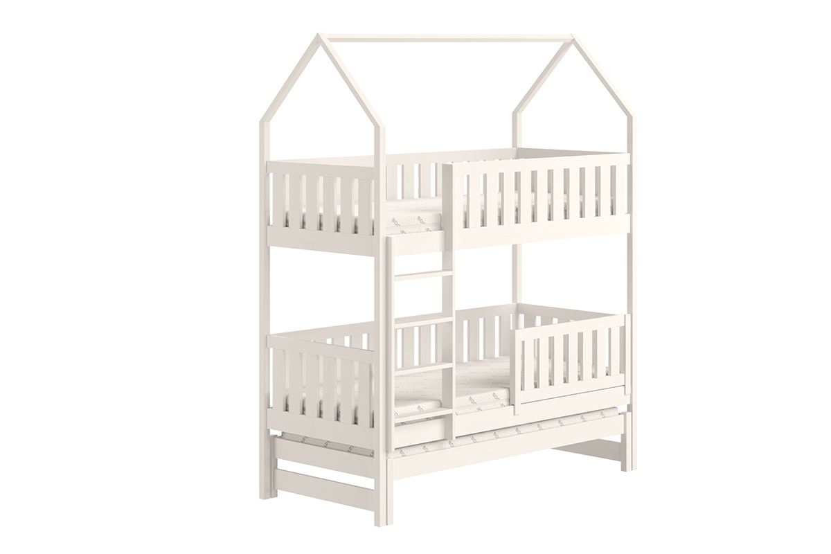 Patrová výsuvná domečková postel Nemos 80x160 pro 3 osoby - bílá postel dětské patrová  výsuvná Nemos - Barva Bílý 