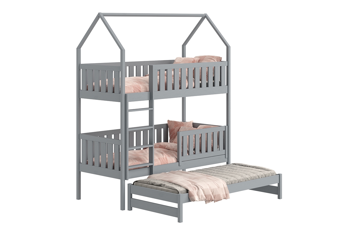 Detská posteľ domček poschodová s výsuvným lôžkom Nemos - šedý, 90x200 Detská posteľ poschodová s výsuvným lôžkom Nemos - Farba šedý 