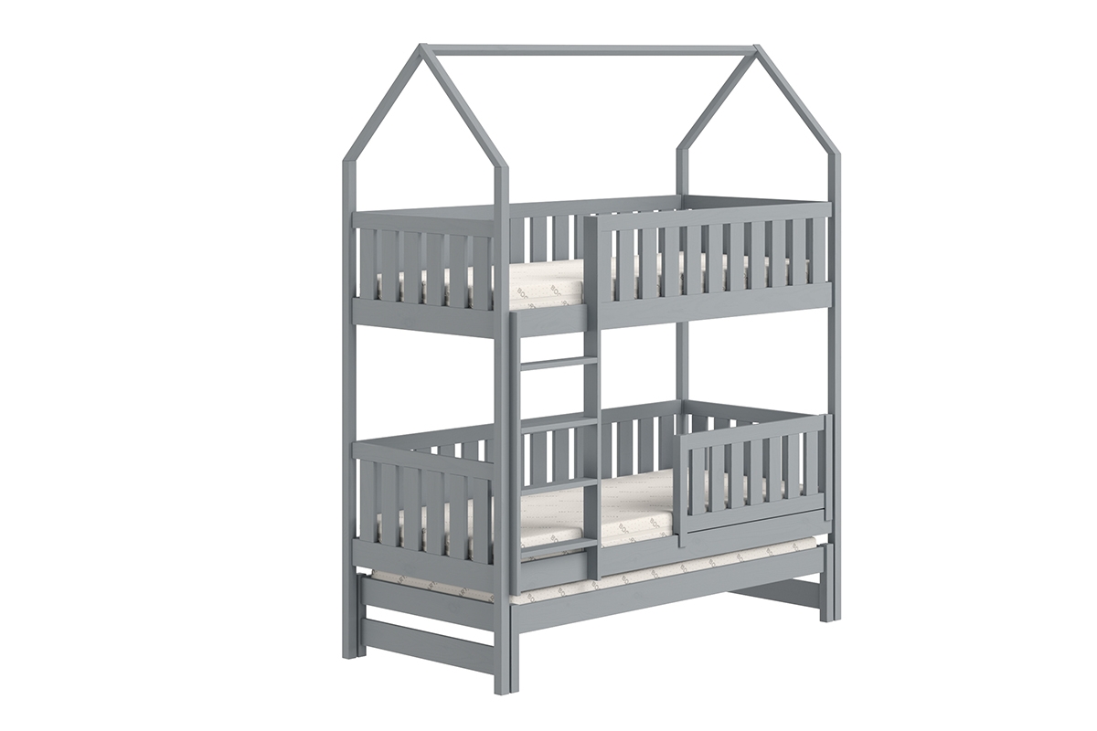 Detská posteľ domček poschodová s výsuvným lôžkom Nemos - šedý, 90x200 Detská posteľ poschodová s výsuvným lôžkom Nemos - Farba šedý 